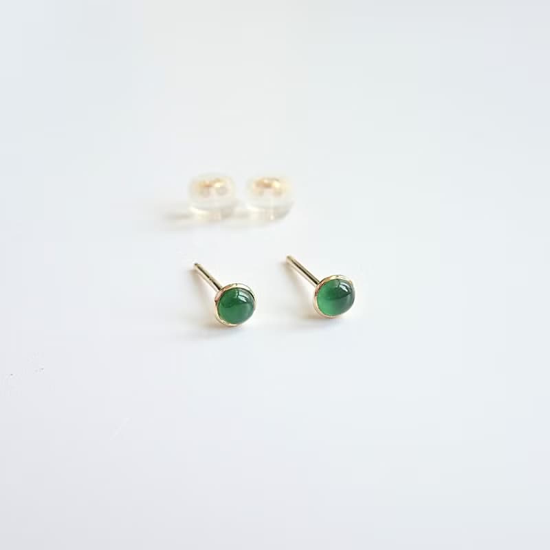 天然迷你 翡翠 緬甸玉 包鑲 純 18K 黃金耳環