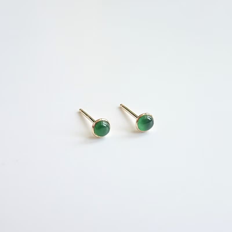 天然迷你 翡翠 緬甸玉 包鑲 純 18K 黃金耳環