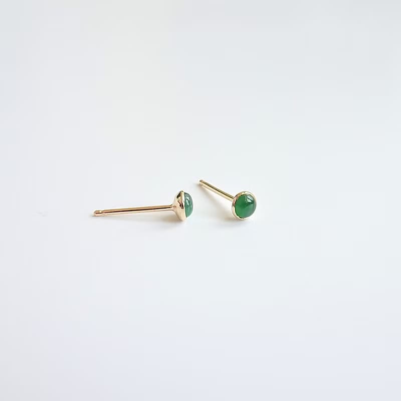 天然迷你 翡翠 緬甸玉 包鑲 純 18K 黃金耳環