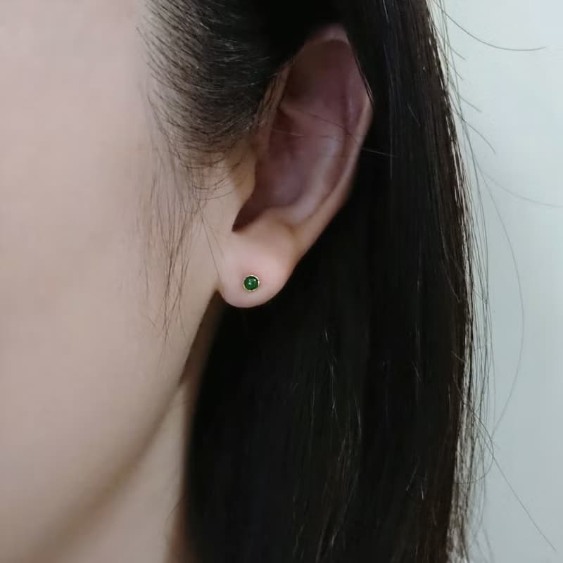 天然迷你 翡翠 緬甸玉 包鑲 純 18K 黃金耳環