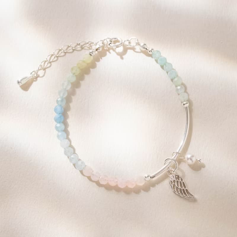 天使的祝福│漸層粉嫩摩根石 珍珠 925純銀 水晶手鍊