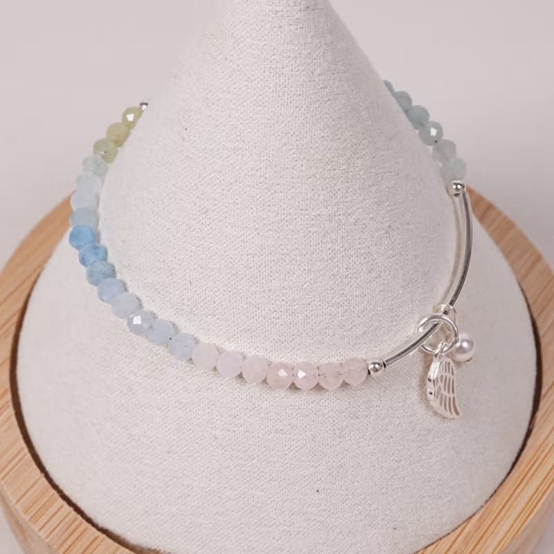 天使的祝福│漸層粉嫩摩根石 珍珠 925純銀 水晶手鍊
