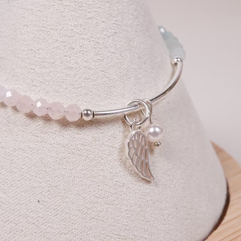 天使的祝福│漸層粉嫩摩根石 珍珠 925純銀 水晶手鍊