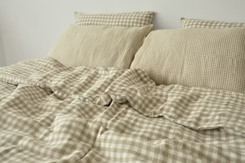 Beige checked linen duvet cover / Softened linen / Comforter cover / Quilt cover