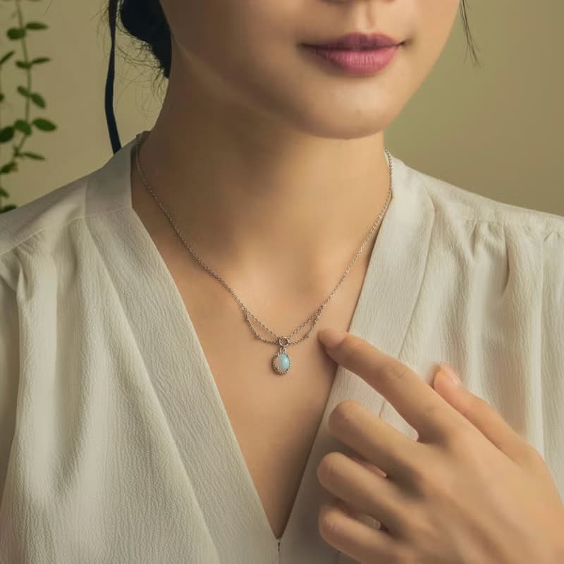 【Silent ECHO】微曜之心 | 人造蛋白石 層次純銀項鍊