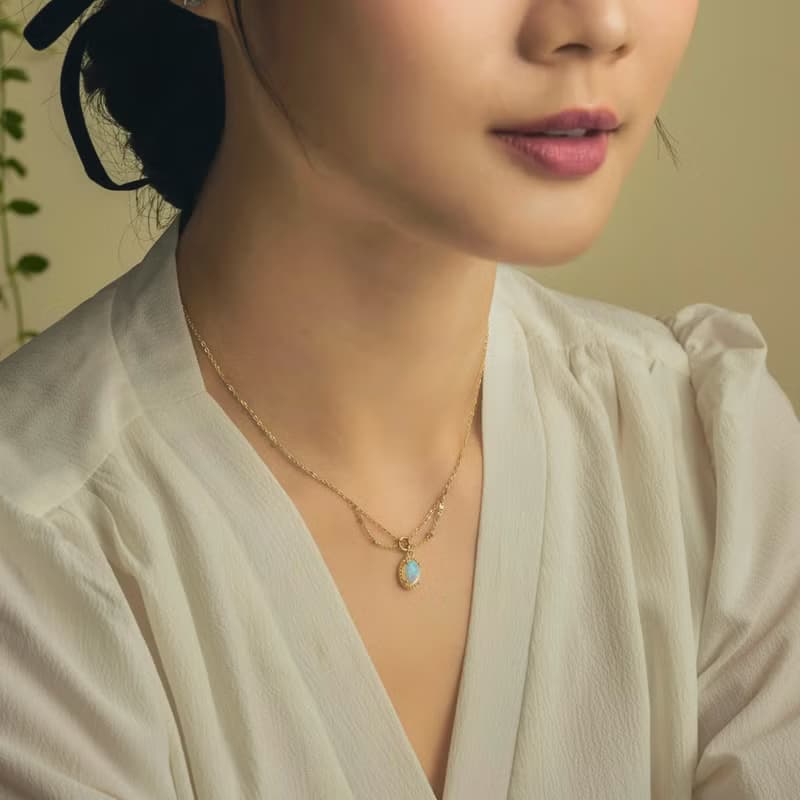 【Silent ECHO】微曜之心 | 人造蛋白石 層次純銀項鍊