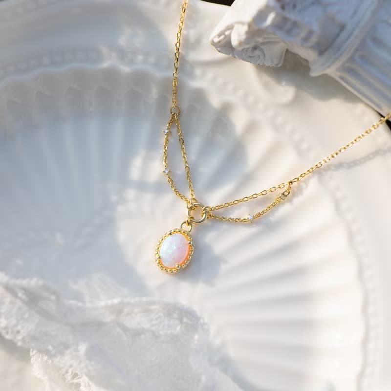 【Silent ECHO】微曜之心 | 人造蛋白石 層次純銀項鍊