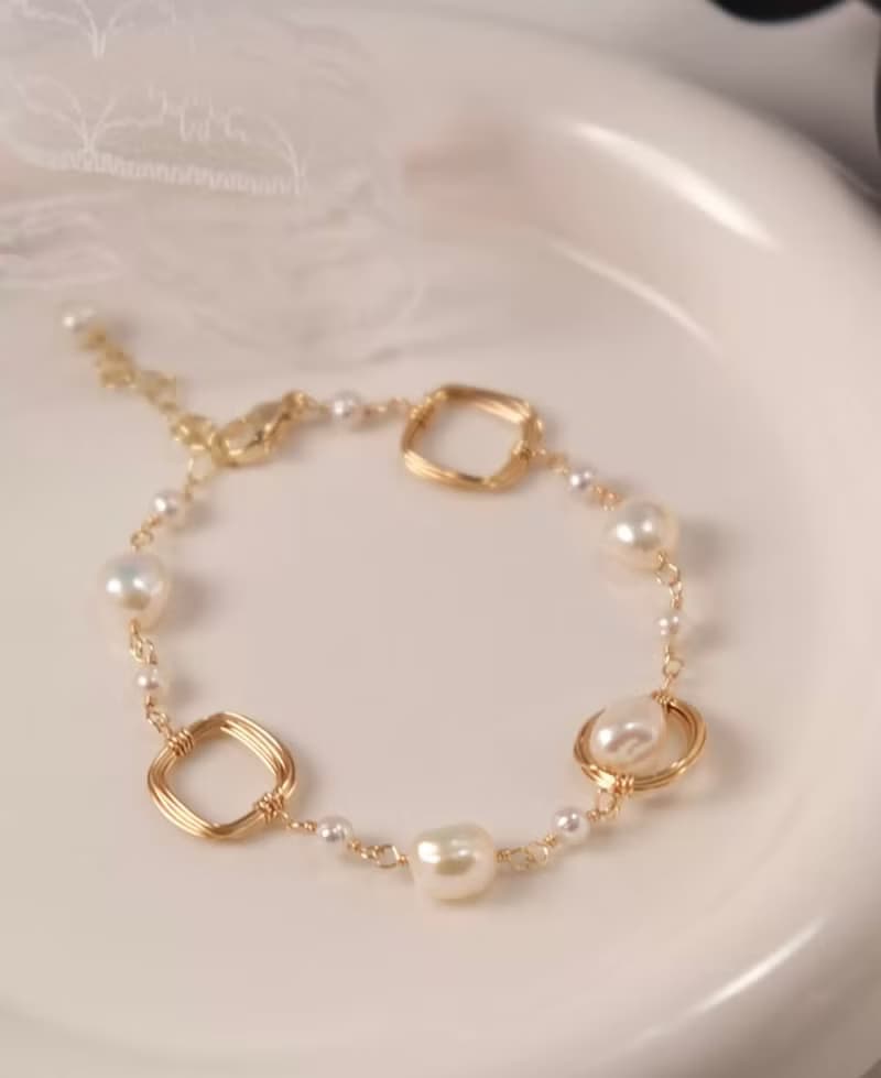 YuanPearl天然極光巴洛克珍珠手工繞線珍珠手鍊小眾珍珠禮物