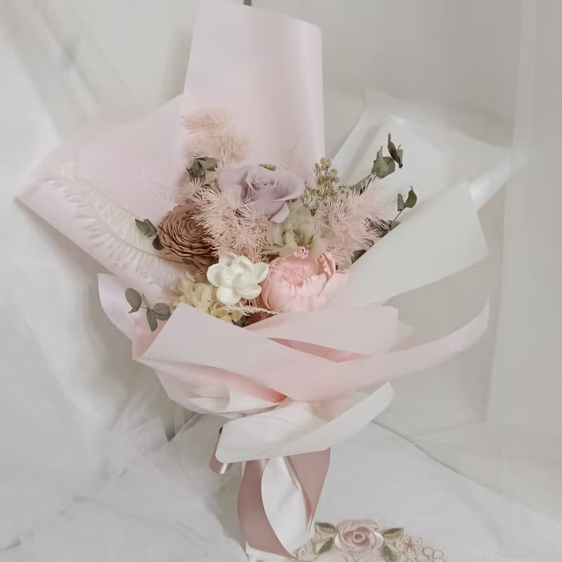 節奶茶莫蘭迪粉玫瑰永生花束 求婚告白捧花外拍週年教師節生日禮