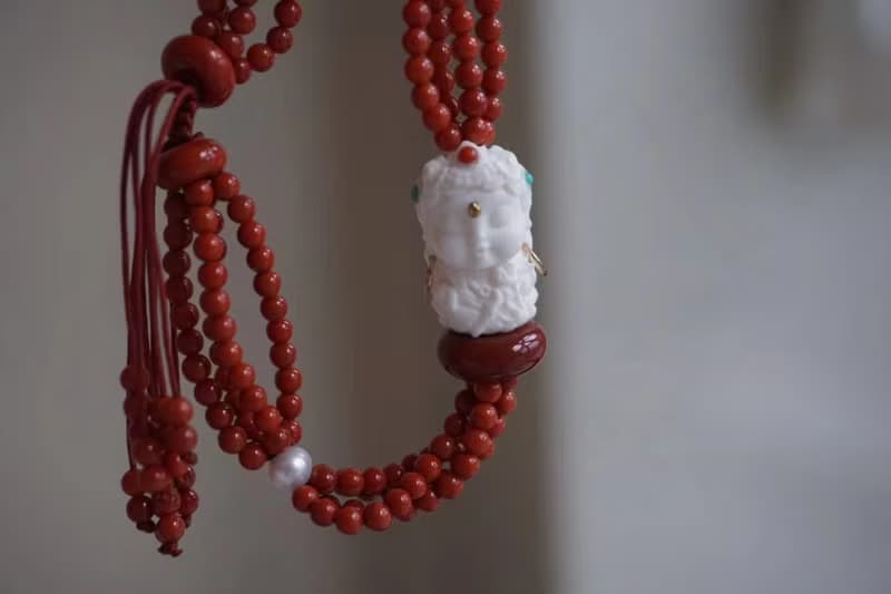 天然川料南紅瑪瑙 猛獁象牙渡母南紅平安扣設計多圈手串手鍊s