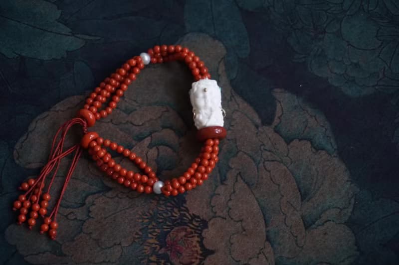 天然川料南紅瑪瑙 猛獁象牙渡母南紅平安扣設計多圈手串手鍊s