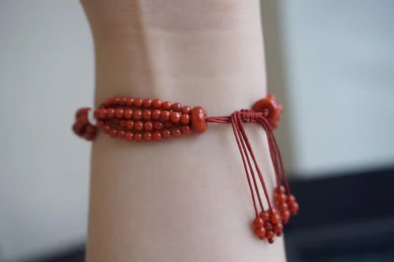 天然川料南紅瑪瑙 猛獁象牙渡母南紅平安扣設計多圈手串手鍊s