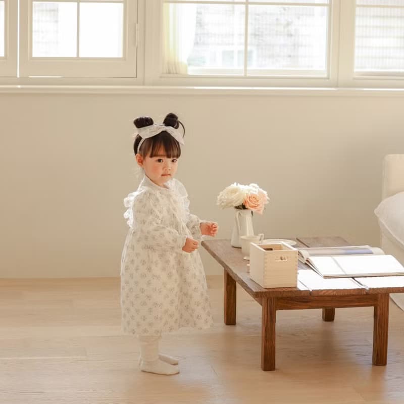 lovely pure beige flower cotton baby dress