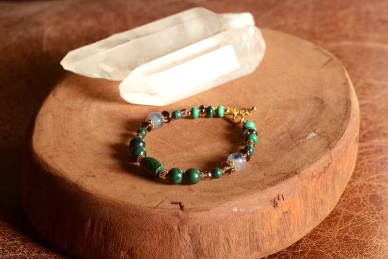 【神山晶礦】帶眼孔雀茶晶螢石手鍊/孔雀/茶晶/螢石