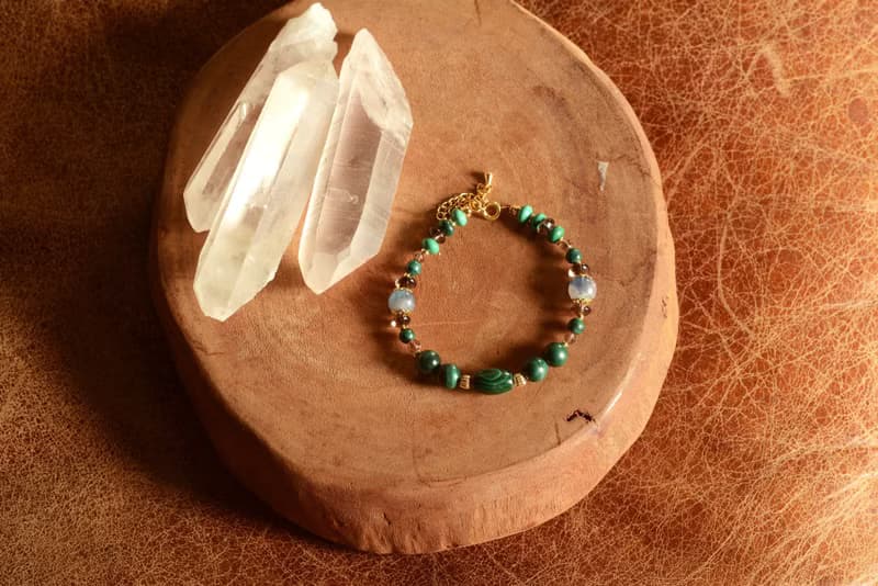 【神山晶礦】帶眼孔雀茶晶螢石手鍊/孔雀/茶晶/螢石