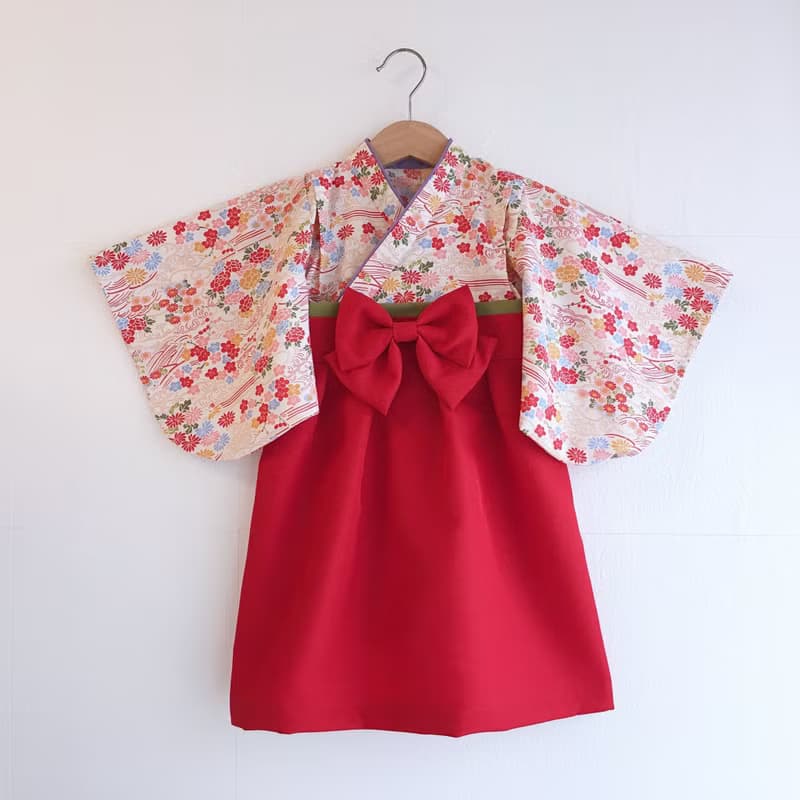 Hakama Dress 日本褲和服-和小花-Red  (女童/嬰兒/兒童)