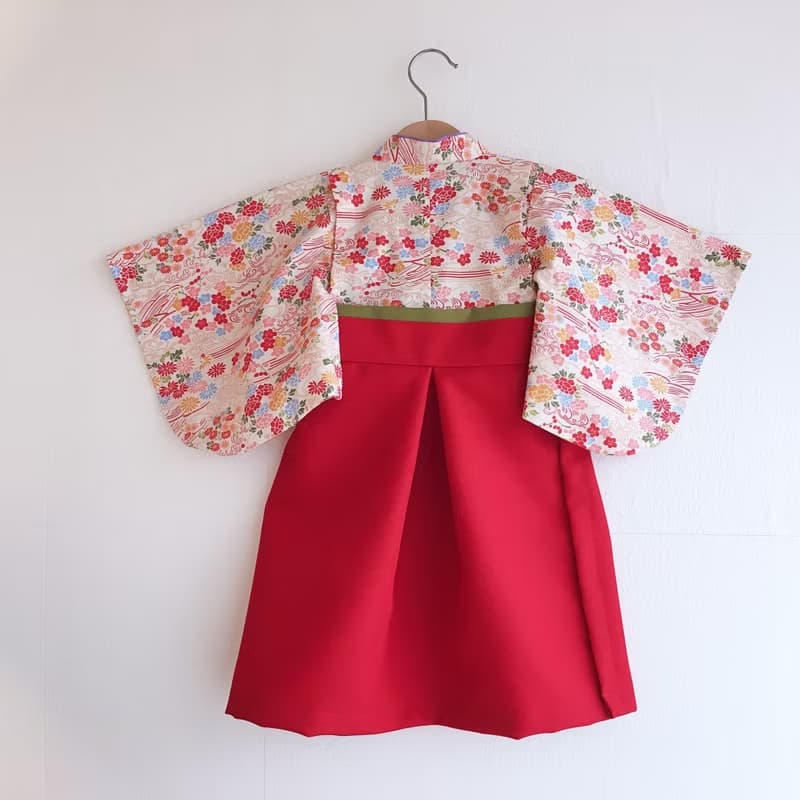 Hakama Dress 日本褲和服-和小花-Red  (女童/嬰兒/兒童)