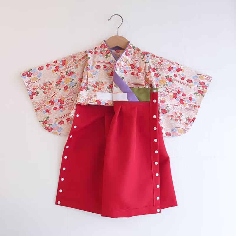 Hakama Dress 日本褲和服-和小花-Red  (女童/嬰兒/兒童)