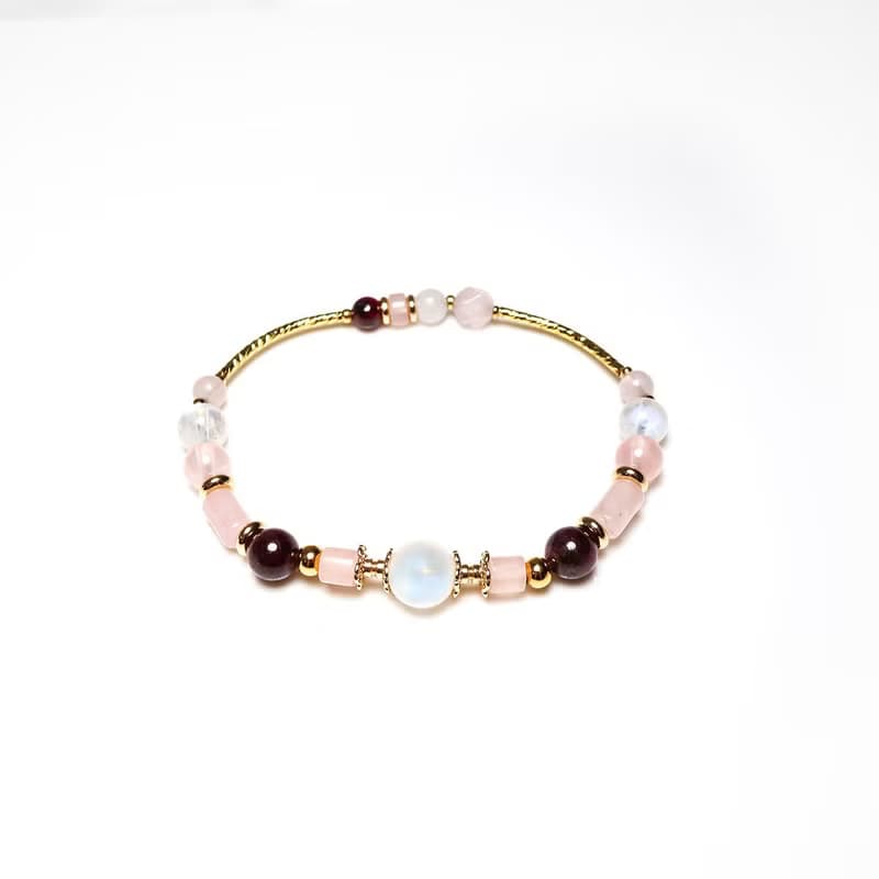 願望之月 | A01月光石粉晶石榴石水晶手鍊