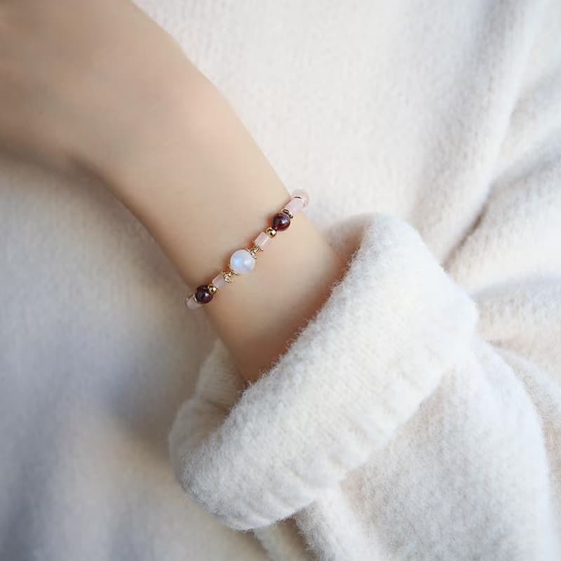 願望之月 | A01月光石粉晶石榴石水晶手鍊