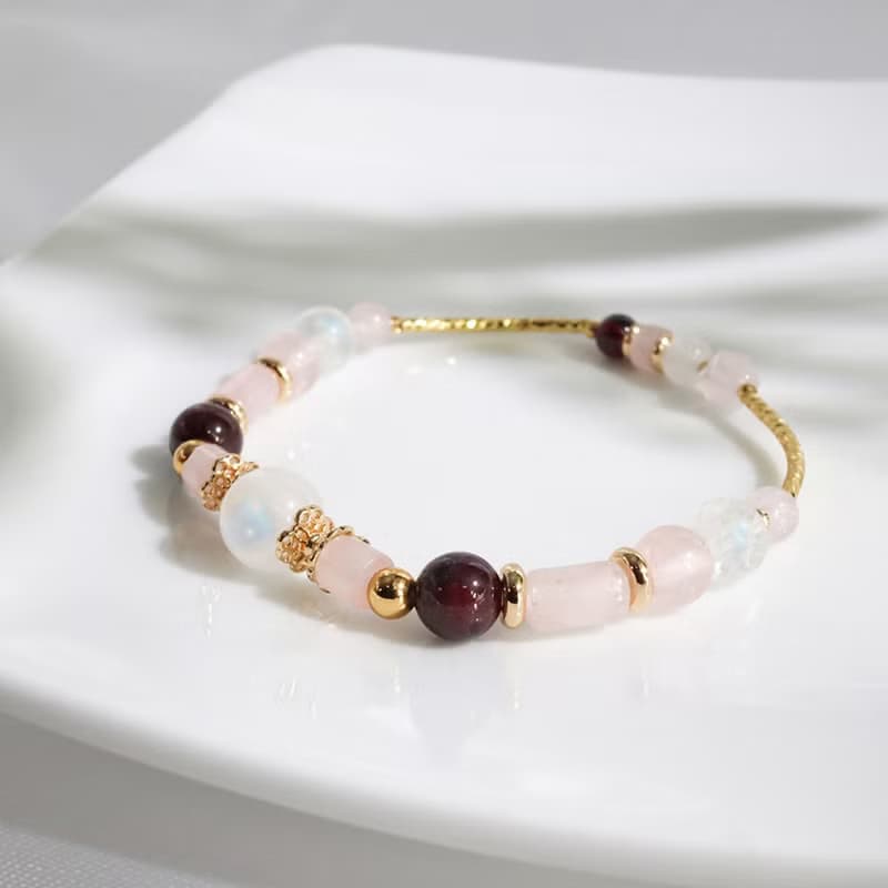 願望之月 | A01月光石粉晶石榴石水晶手鍊