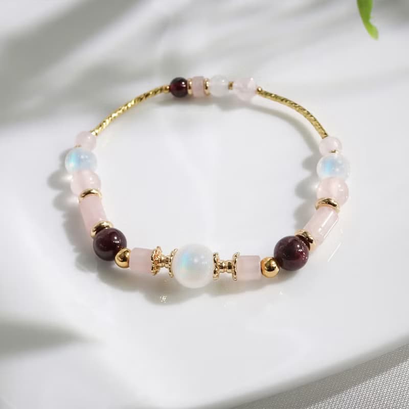 願望之月 | A01月光石粉晶石榴石水晶手鍊
