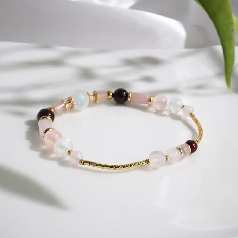 願望之月 | A01月光石粉晶石榴石水晶手鍊