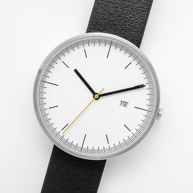 BIJOUONE彼樹灣B202銀色表殼白色表盤黑色真皮表帶男款手錶