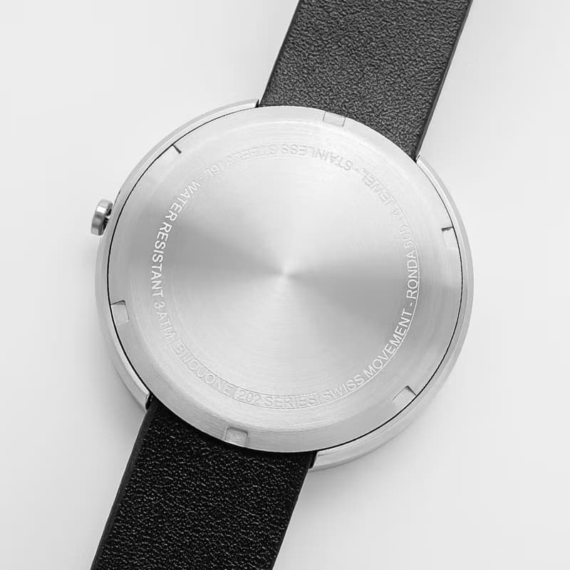 BIJOUONE彼樹灣B202銀色表殼白色表盤黑色真皮表帶男款手錶