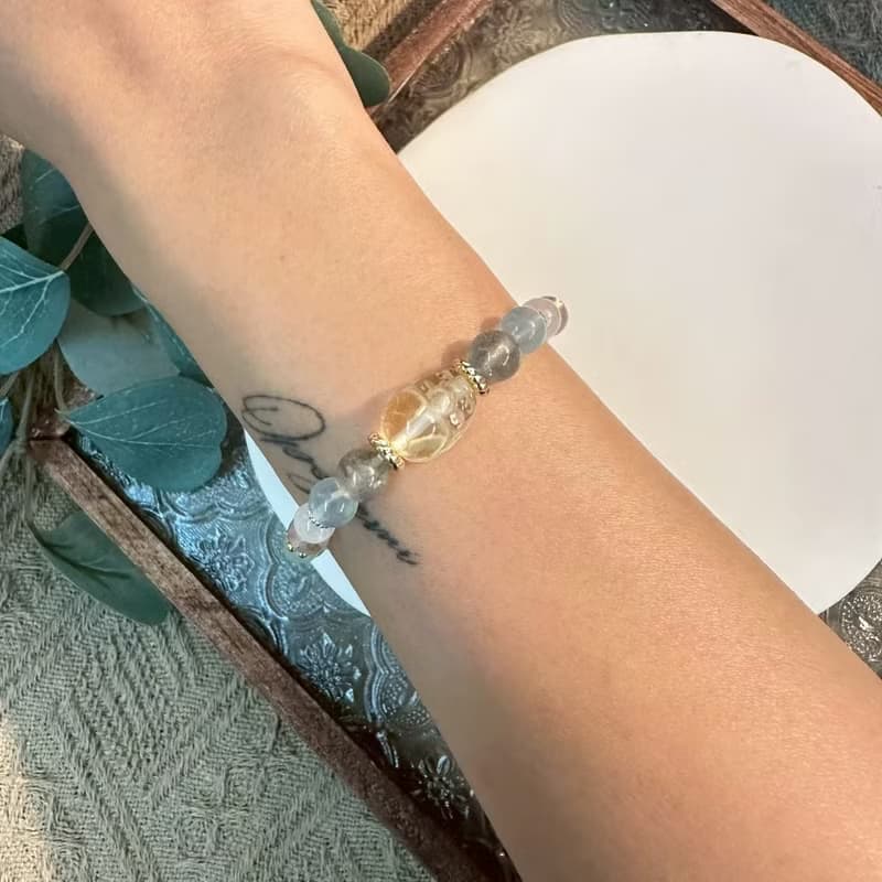 彩虹黃水晶貔貅彈性手鍊