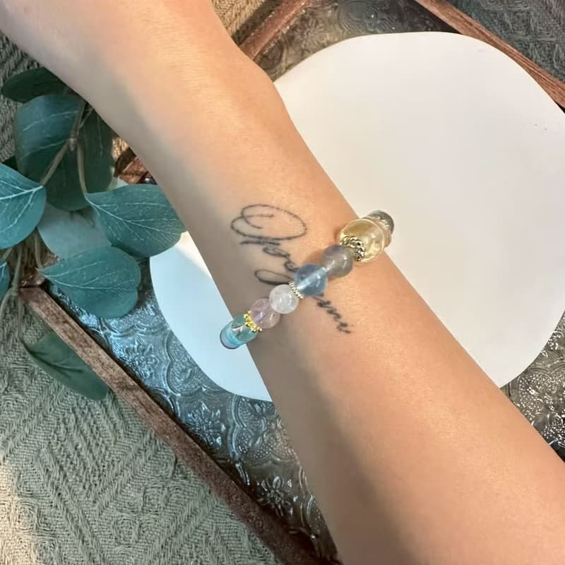 彩虹黃水晶貔貅彈性手鍊