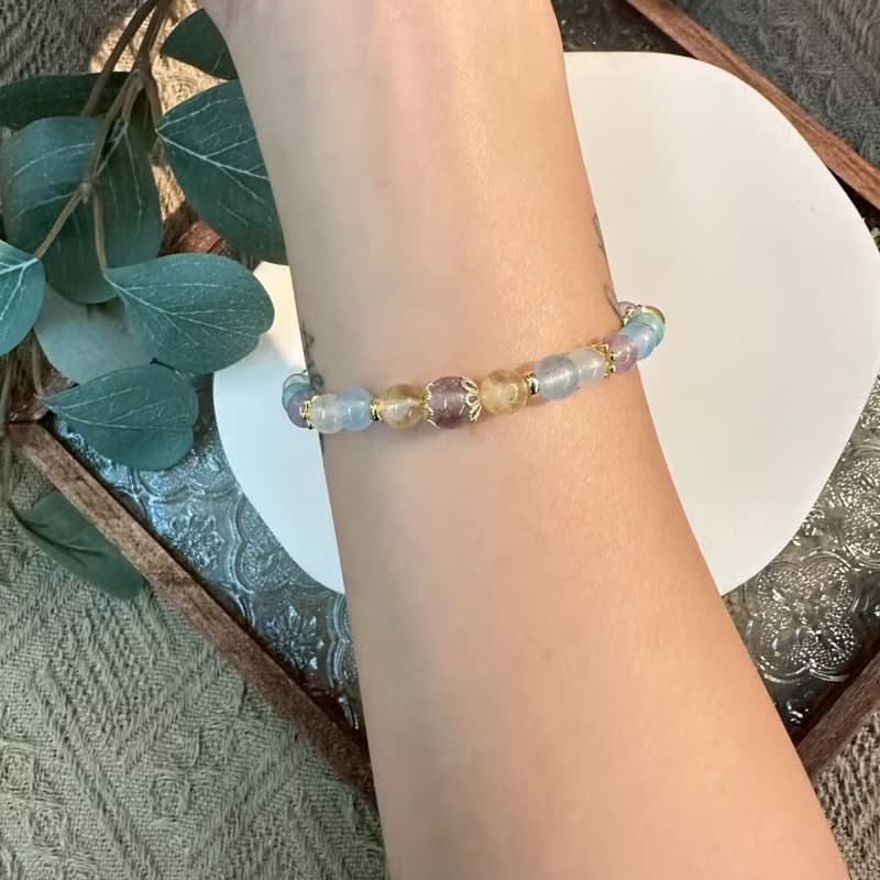 彩虹黃水晶貔貅彈性手鍊