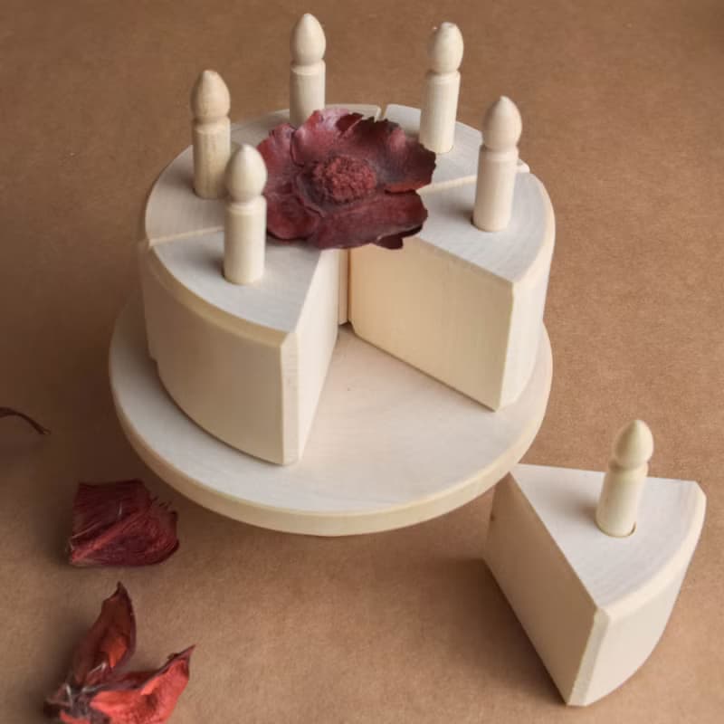 Wooden Tea Set Toy Set with Cake with Candles for Wooden Play Kitchen Toy