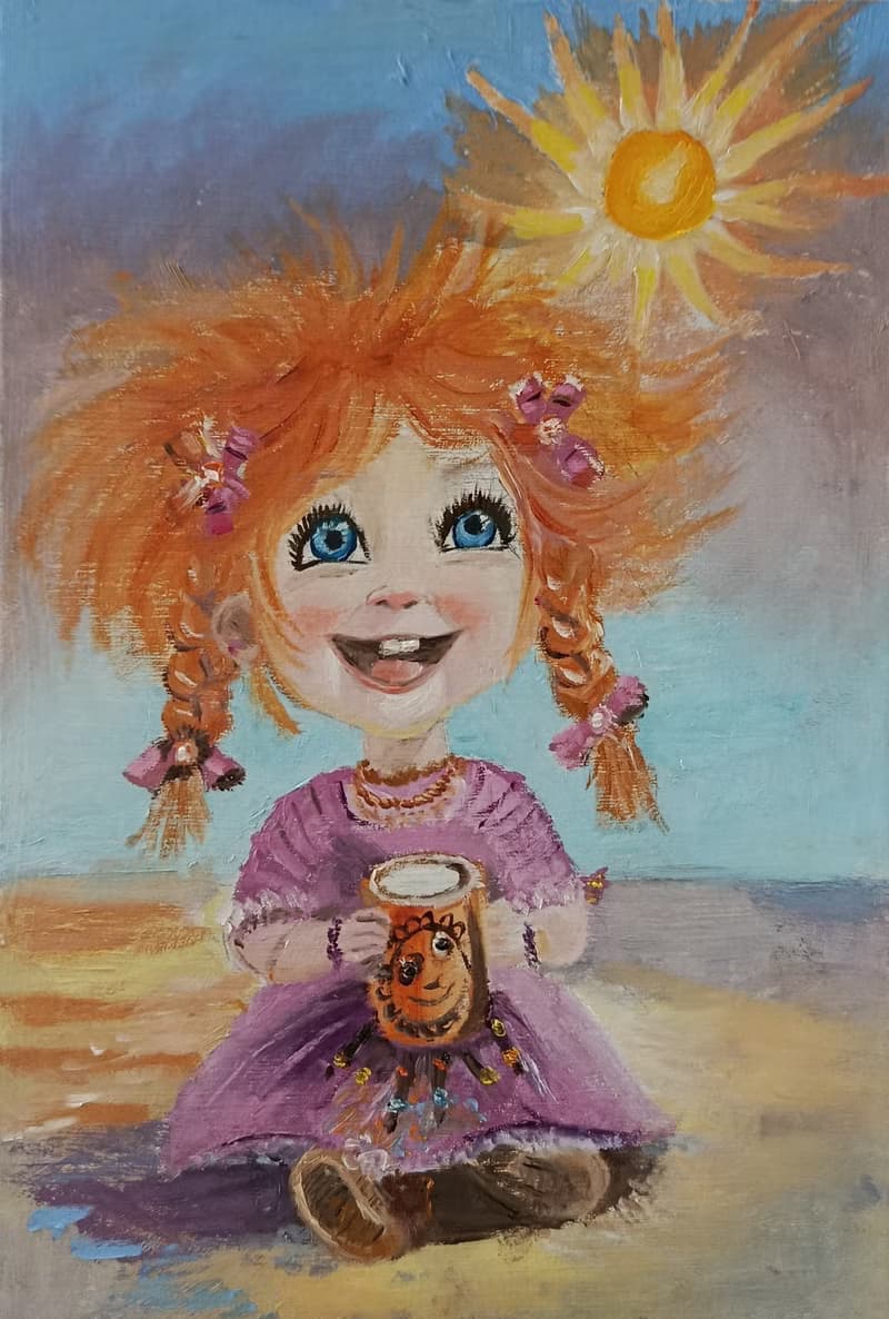 Good mood. This is original oil painting on cardboard. Size: 30x20 cm