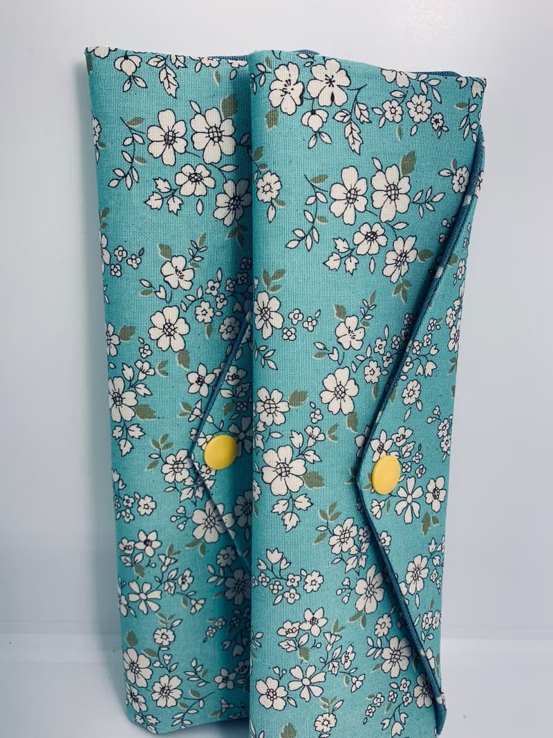 文青風環保筷袋  花季  清新藍 手作餐具袋.交換禮物.