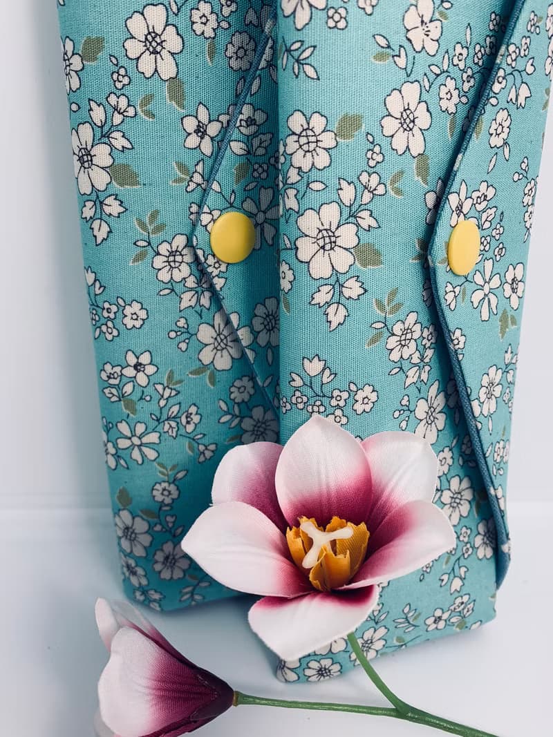 文青風環保筷袋  花季  清新藍 手作餐具袋.交換禮物.