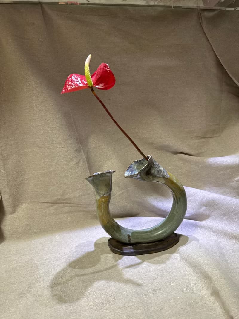 手拉胚雙口海芋花器