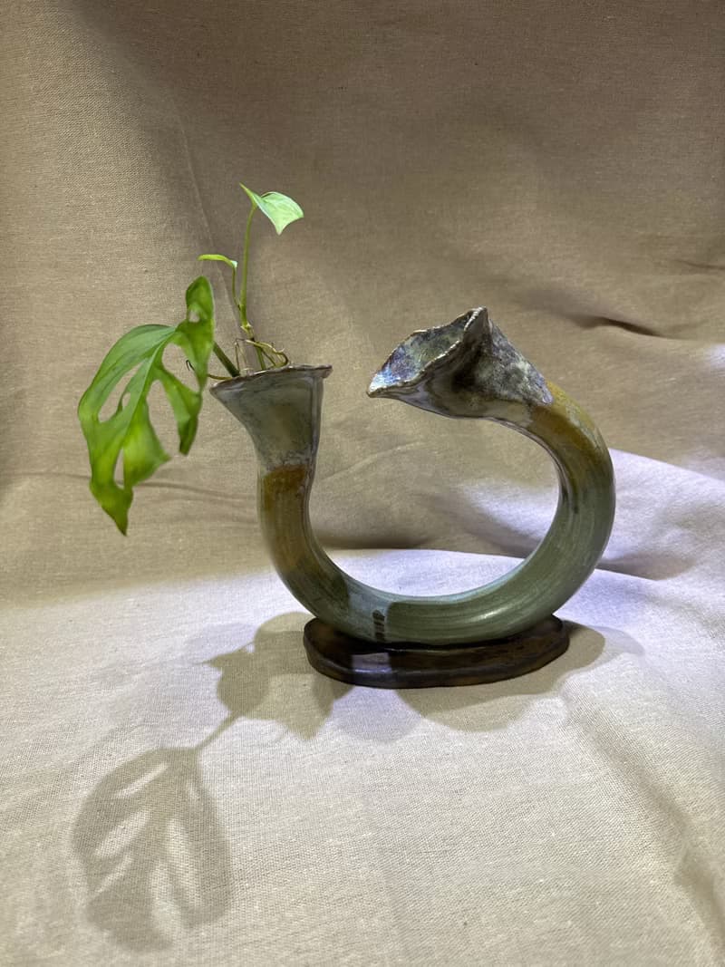 手拉胚雙口海芋花器