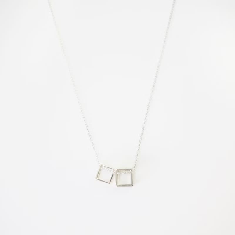 雙方塊關係簡約純銀項鍊