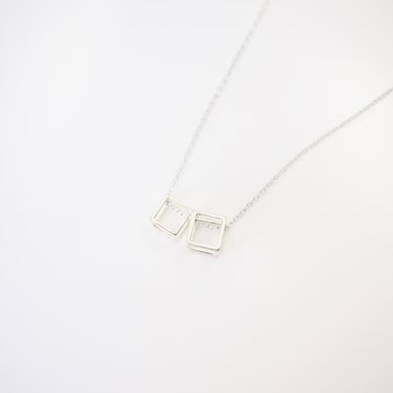 雙方塊關係簡約純銀項鍊