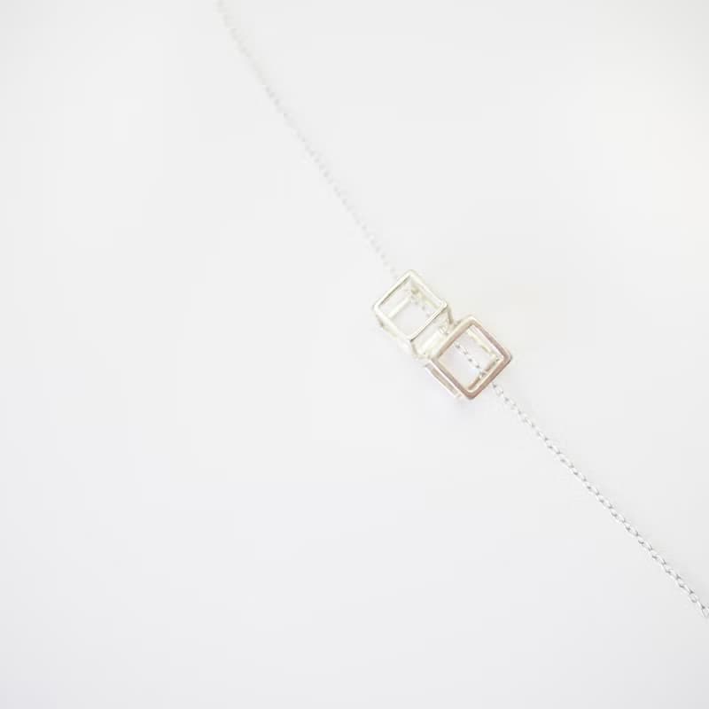 雙方塊關係簡約純銀項鍊