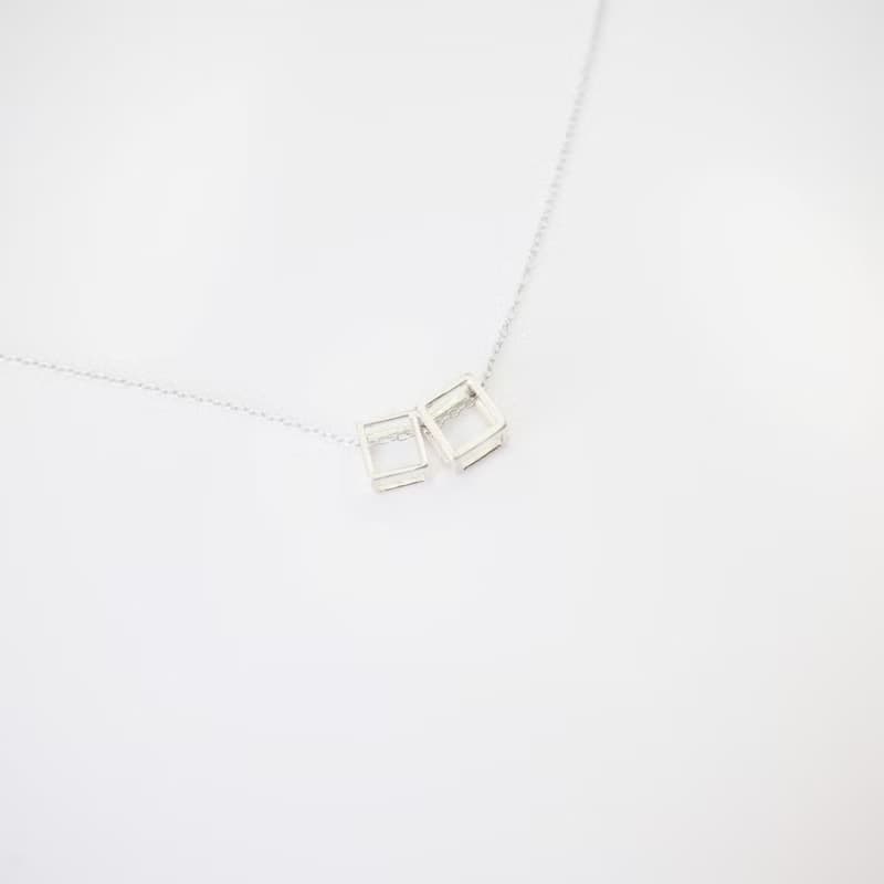 雙方塊關係簡約純銀項鍊