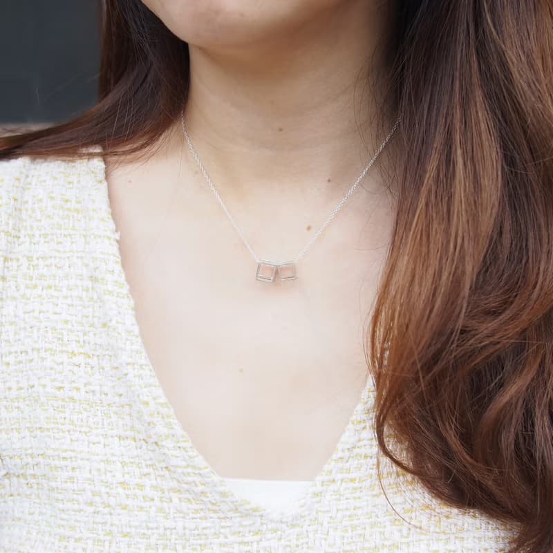 雙方塊關係簡約純銀項鍊