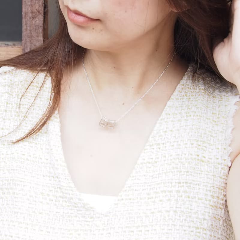 雙方塊關係簡約純銀項鍊