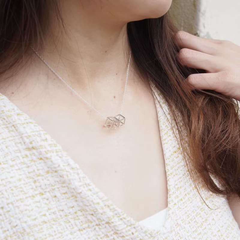 雙方塊關係簡約純銀項鍊