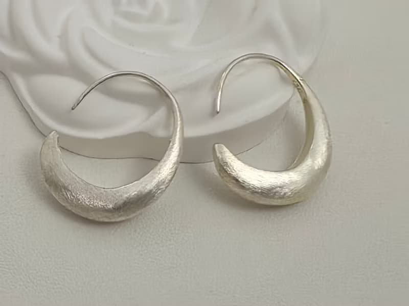 彎月亮 拉絲工藝 純銀耳環
