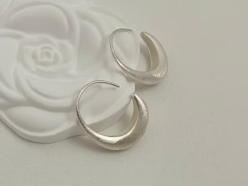 彎月亮 拉絲工藝 純銀耳環