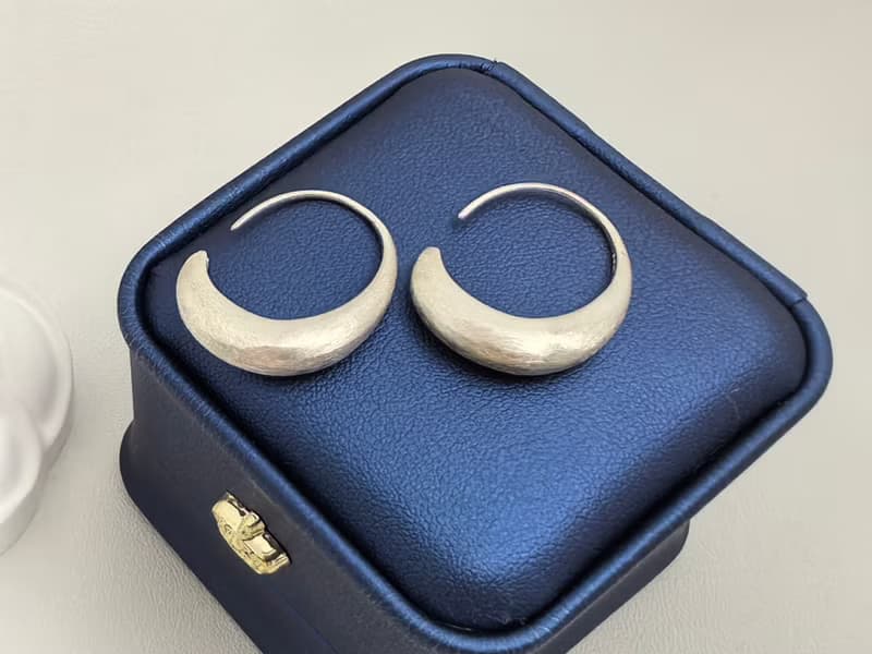 彎月亮 拉絲工藝 純銀耳環