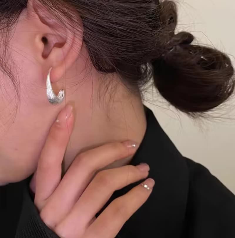 彎月亮 拉絲工藝 純銀耳環