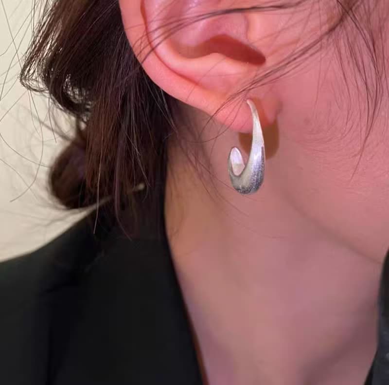 彎月亮 拉絲工藝 純銀耳環